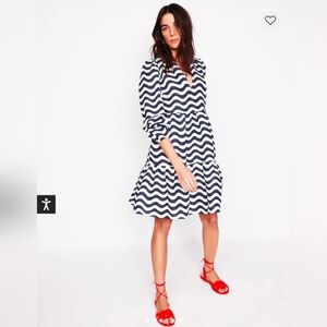 Boden Navy and White Wavy Stripe Tiered Linen Mini Dress - Size 14L